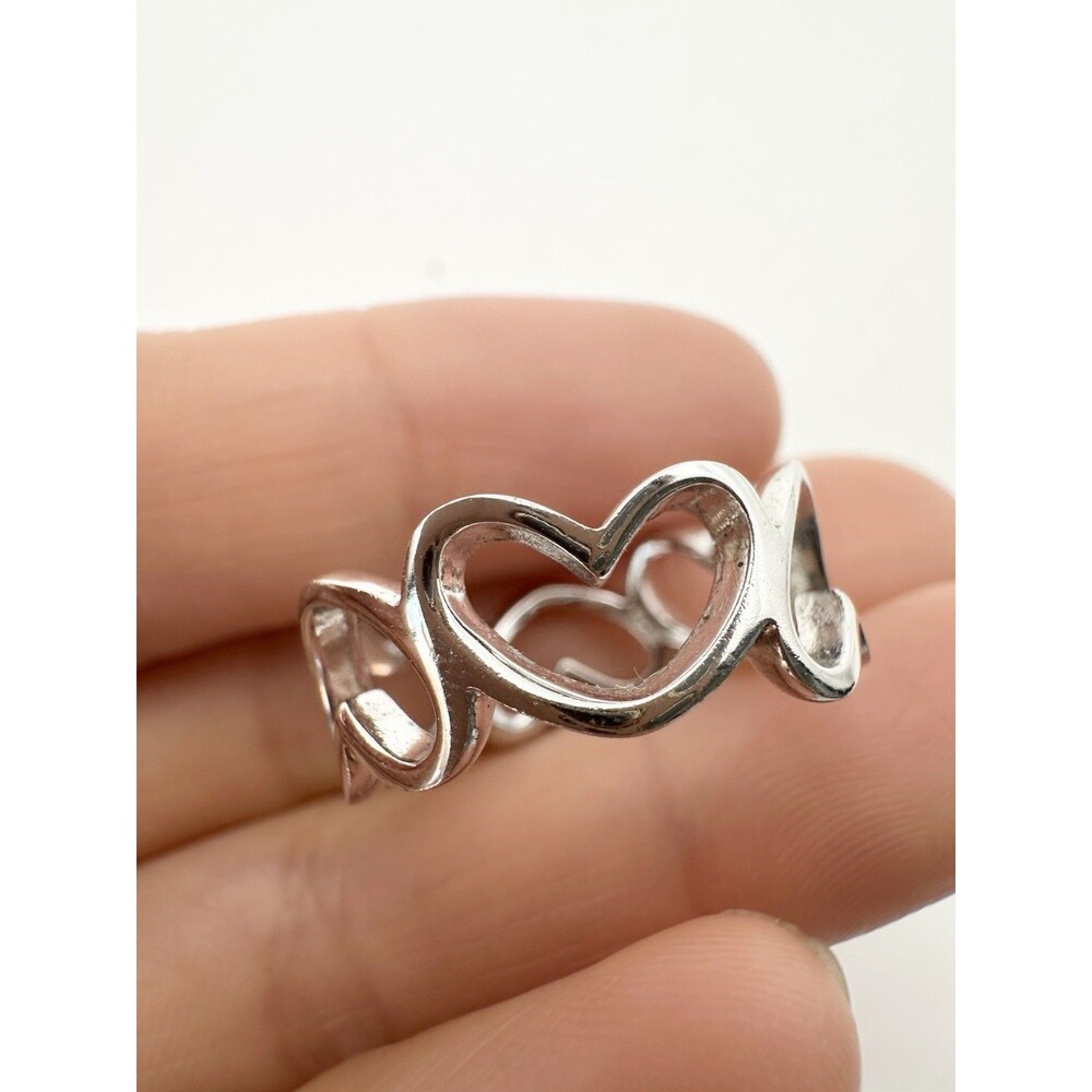 925 Sterling Silver Open Heart Link Ring Size 7